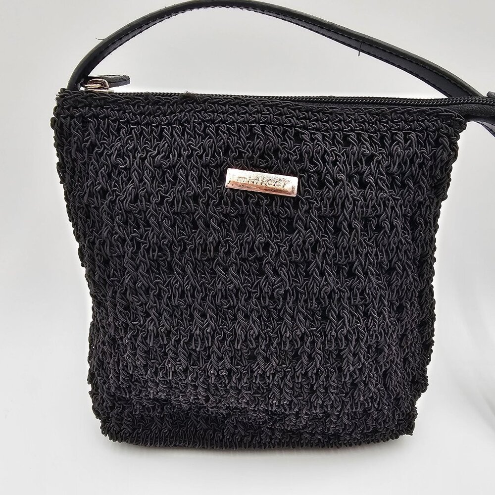 Minicci Woven Black Crossbody Bag With Faux Leather Strap Festival Concert